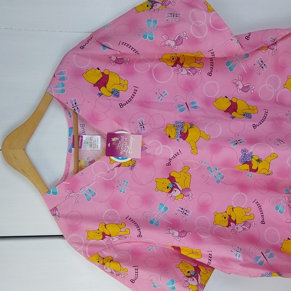 Disney Pink Winnie the Pooh Scrub Top Nurse Hospital Childrens  Sz.2X - Picture 2 of 6